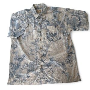 Santiki Es Lo Que Es Men Button Down Pocket Shirt Short Sleeve Sz L Blue Tie Dye